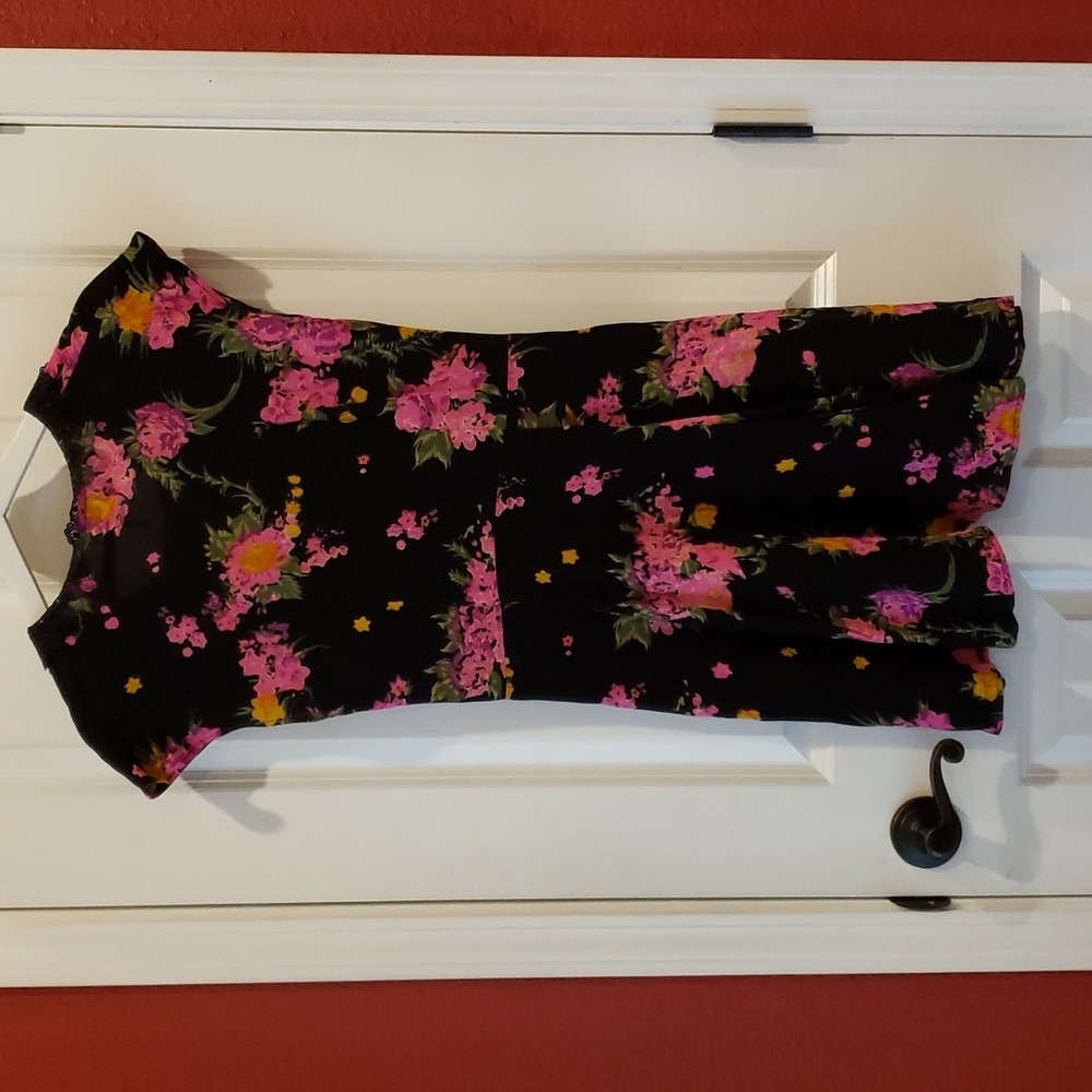 FREE PEOPLE Alora Black Floral Print Mini Dress sz 4 Women's Minidress - Picture 6 of 16